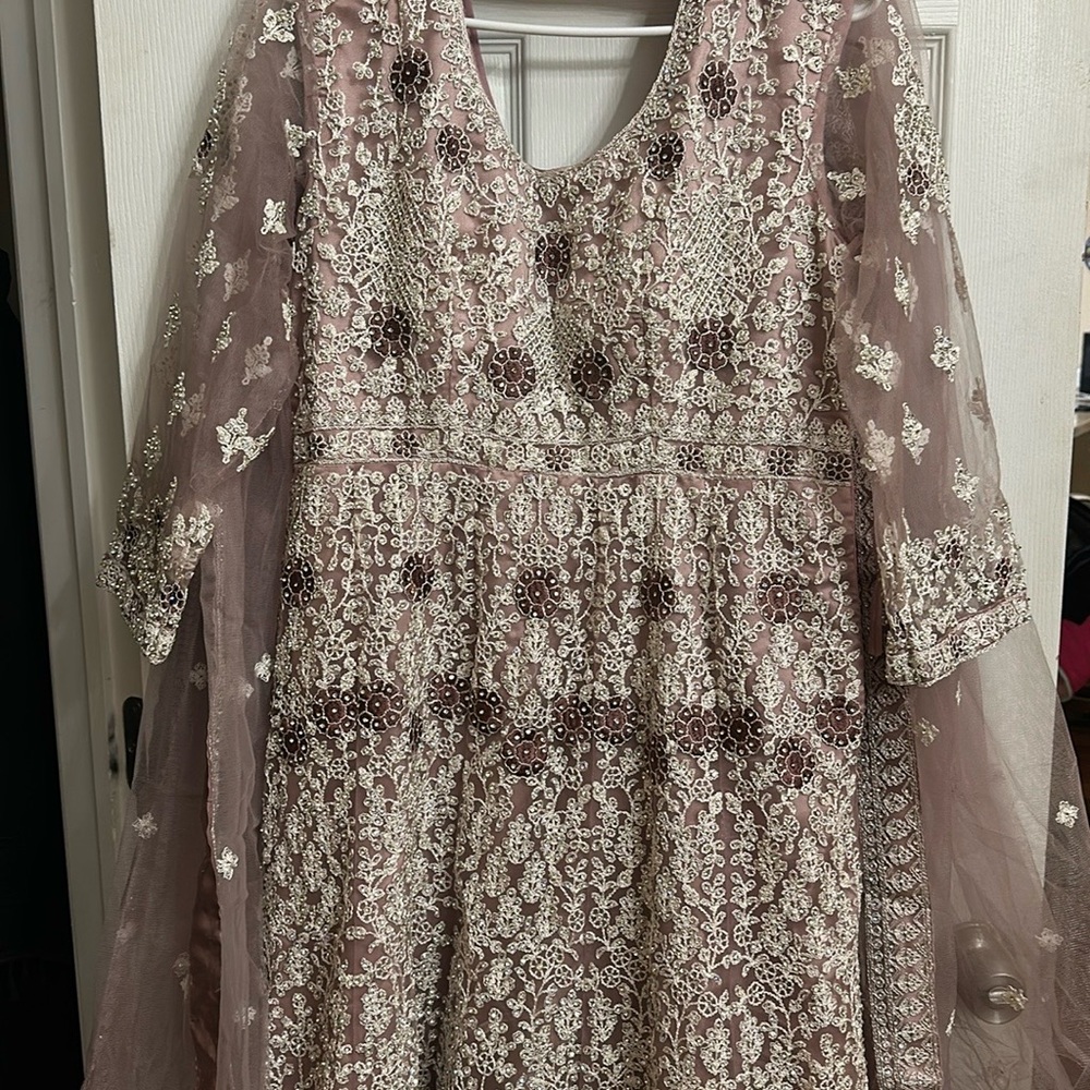 Elegant Embroidered Maxi Dress - Cream and Brown